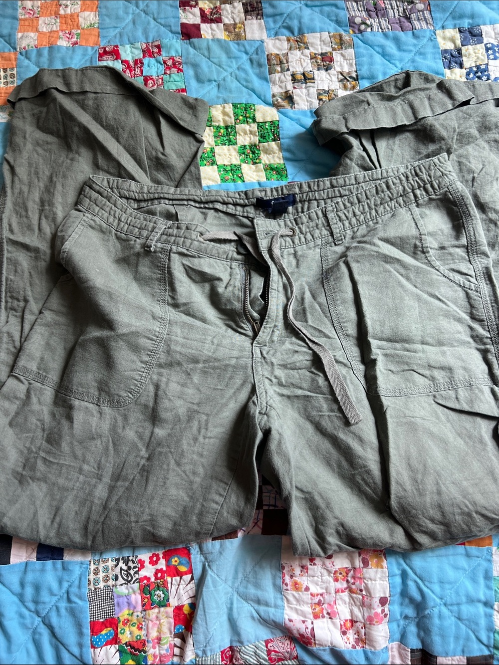 Gap Casual Drawstring Linen-Blend Cargo Pants - Olive